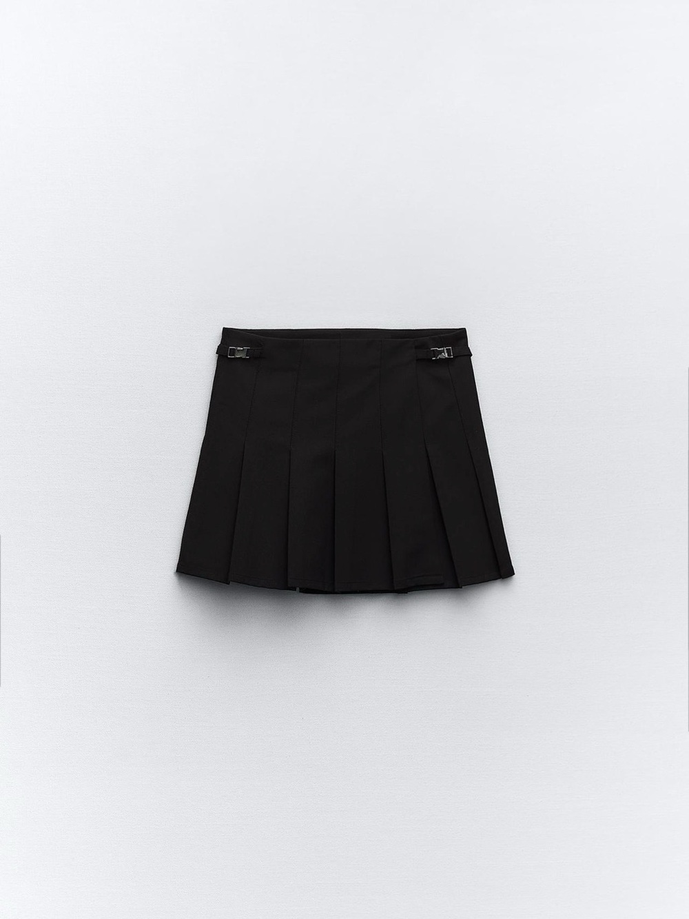 Zara Black Pleated Mini Skirt with Side Buckles